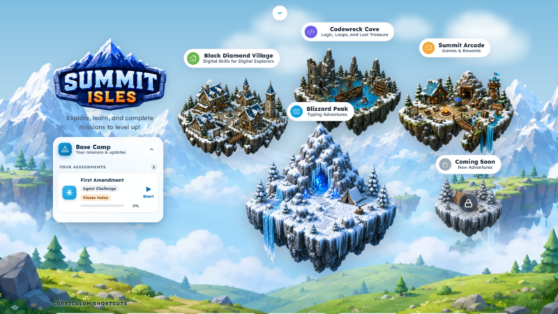 Preview of Typing Agent V6 Summit Isles with floating learning worlds
