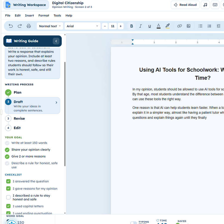Typing Agent Writing Workshop workspace and writing guide